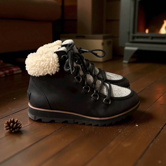 Sorel Women’s Back Leather Lace Up Boot Shearling Trim - Picture 2 of 7